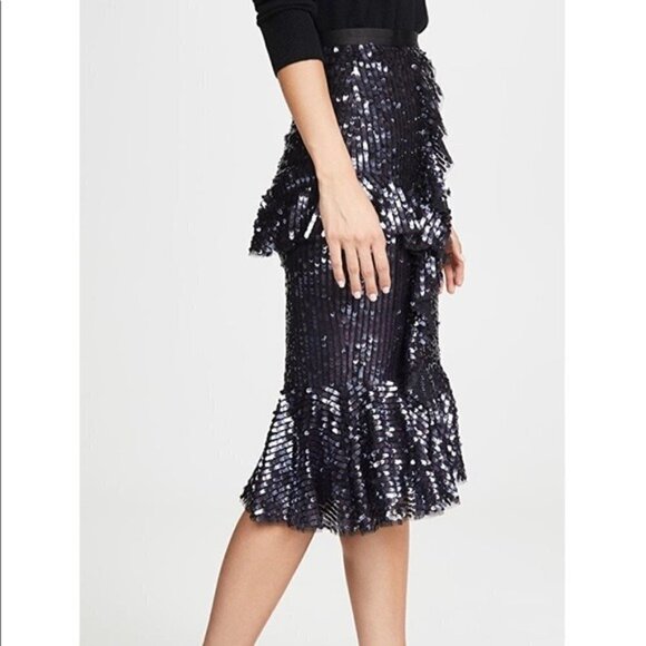 Needle & Thread Skirt New Sequin Scarlett Midi Skirt in Graphite Size 2 nwt - Picture 9 of 15